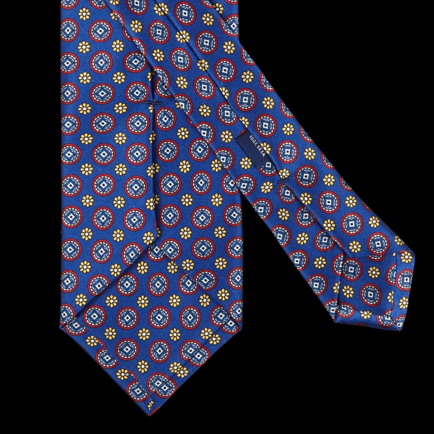 Silvio Fiorello Mid Blue Geometrical Print Silk Tie Hot