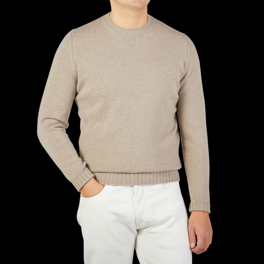 Filippo de Laurentiis Taupe Wool Cashmere Crewneck Sweater New