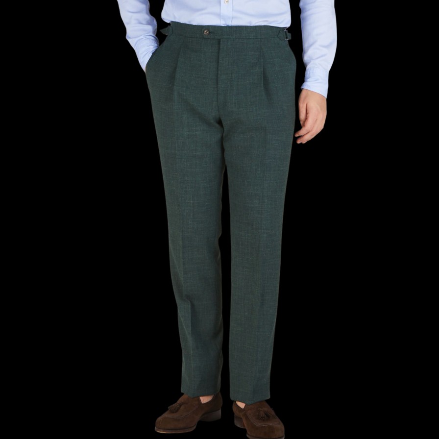 Baltzar Sartorial Green Melange Wool Linen Pleated Trousers Best