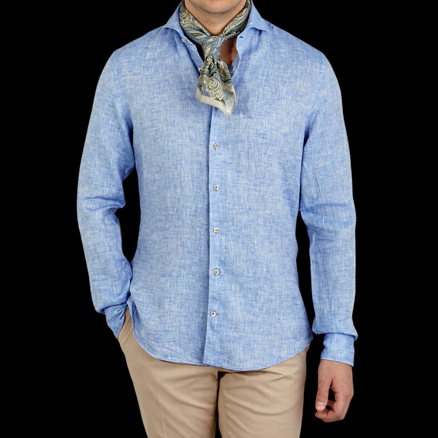 Stenströms Light Blue Linen Cutaway Fitted Body Shirt Online