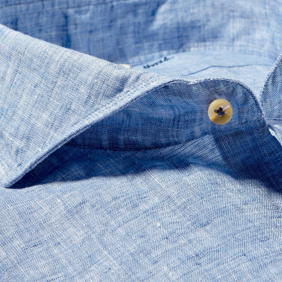 Stenströms Light Blue Linen Cutaway Fitted Body Shirt Online