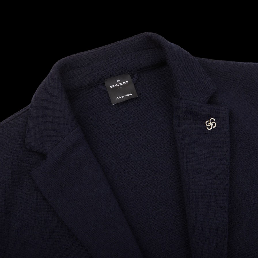 Gran Sasso Navy Blue Travel Wool Knitted Blazer Wholesale