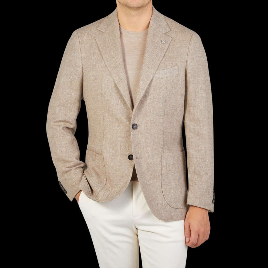 Studio 73 Taupe Beige Wool Herringbone Blazer Clearance