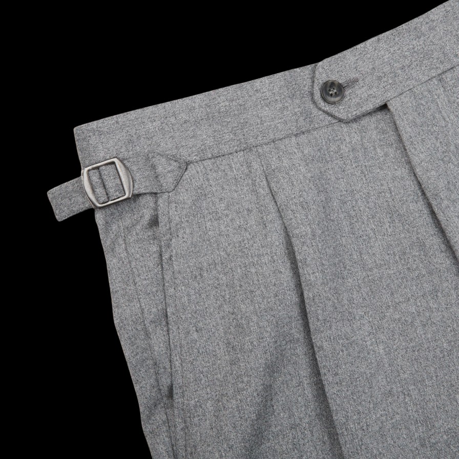 Studio 73 Light Grey Wool Flannel Pleated Trousers Best