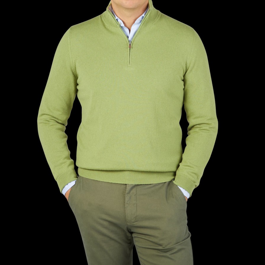 Gran Sasso Lime Green Cashmere 1/4 Zip Sweater New