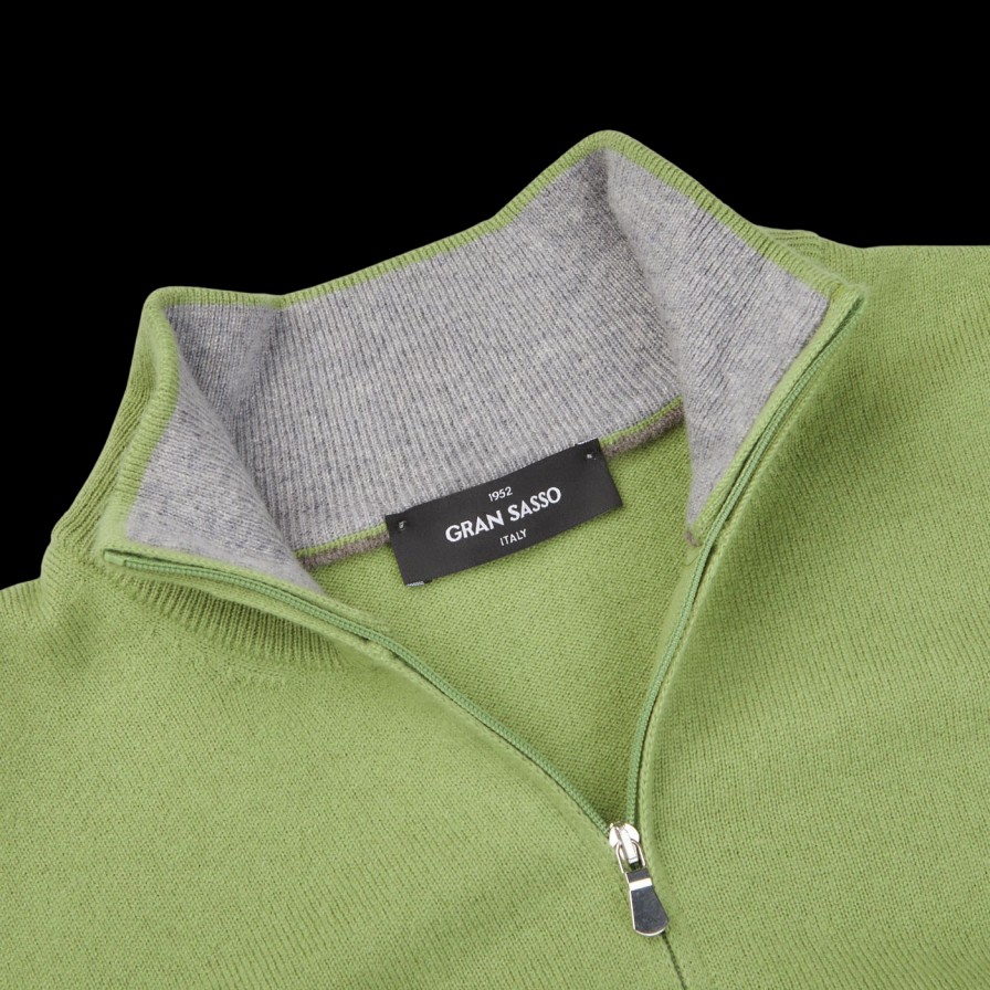 Gran Sasso Lime Green Cashmere 1/4 Zip Sweater New