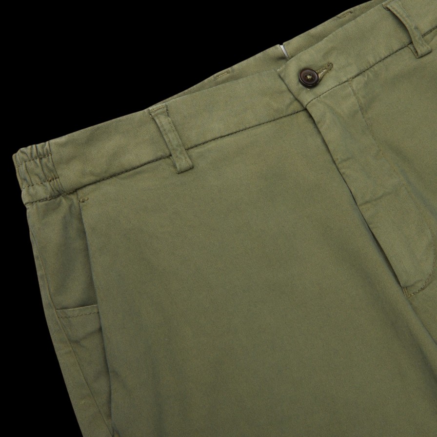 Berwich Military Green Cotton Stretch Chinos Hot