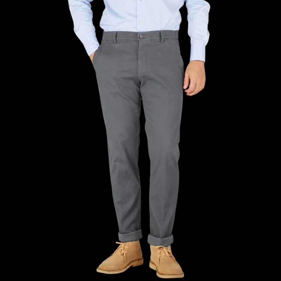 Berwich Graphite Grey Cotton Stretch Chinos Best