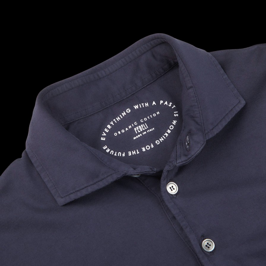 Fedeli Navy Blue Organic Cotton Polo Shirt New