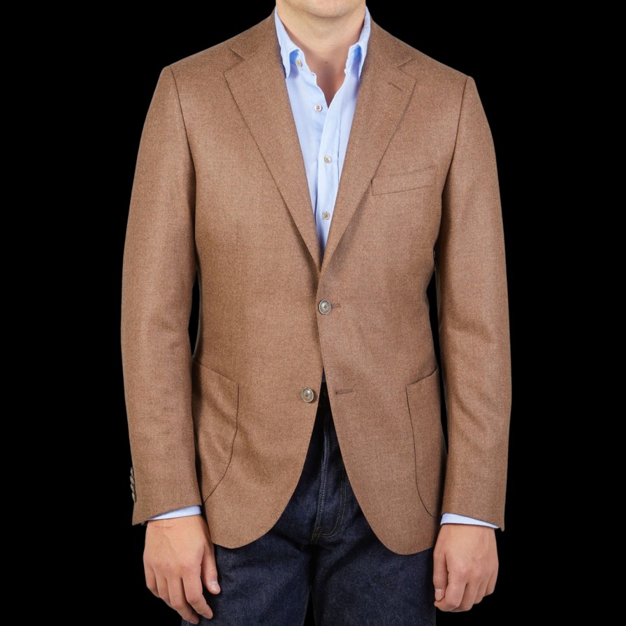 Eduard Dressler Camel Brown Wool Cashmere Senderik Blazer Wholesale