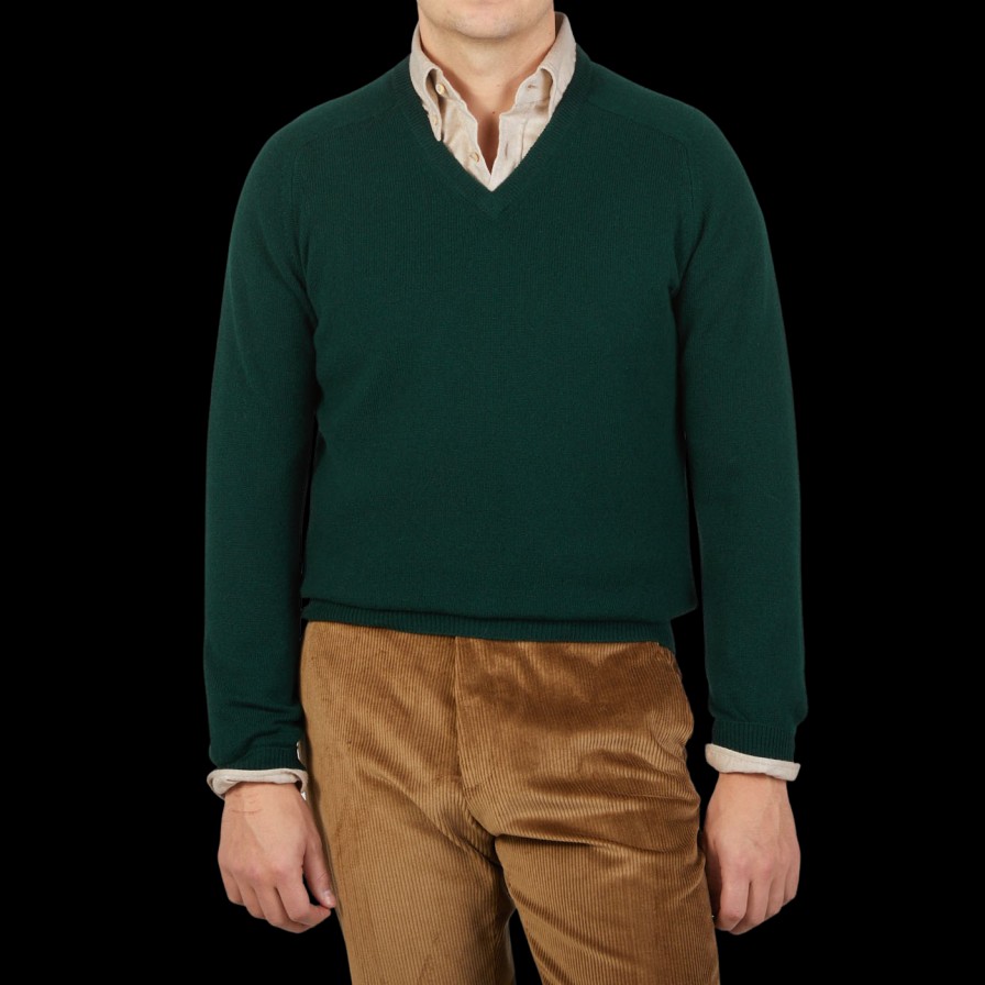 Alan Paine Tartan Green Lambswool V-Neck Best