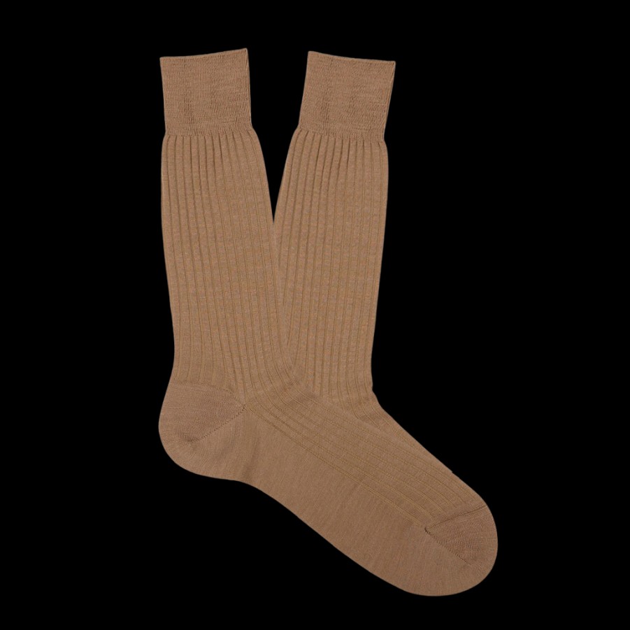 Pantherella Dark Camel Merino Wool Ribbed Ankle Socks Hot