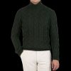 Gran Sasso Dark Green Wool Cable Knit Roll Neck Hot