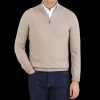 Gran Sasso Beige Wool Cashmere 1/4 Zip Sweater Clearance