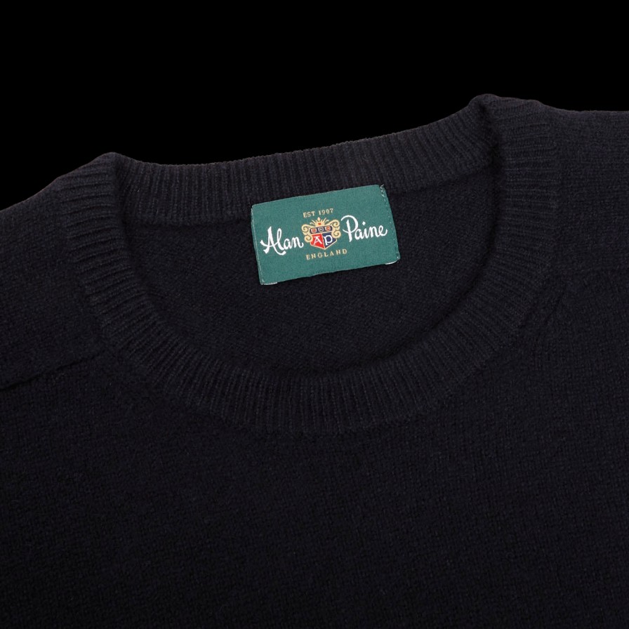 Alan Paine Navy Blue Lambswool Crew Neck Hot