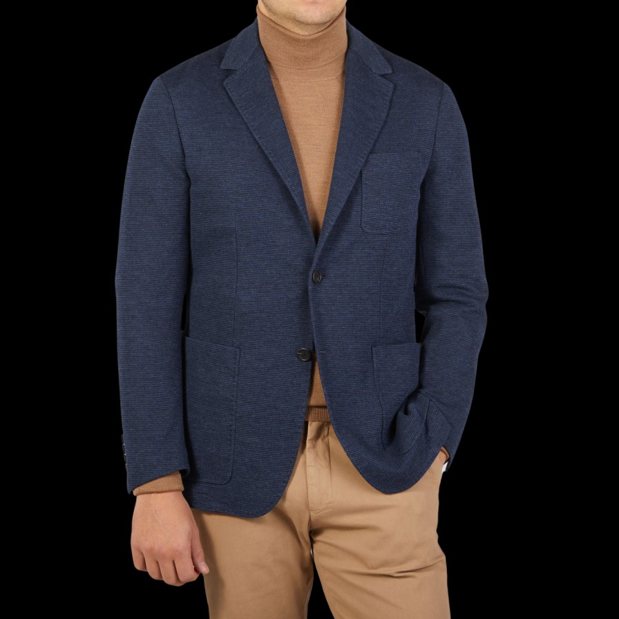 Canali Navy Blue Melange Wool Jersey Jacket Online