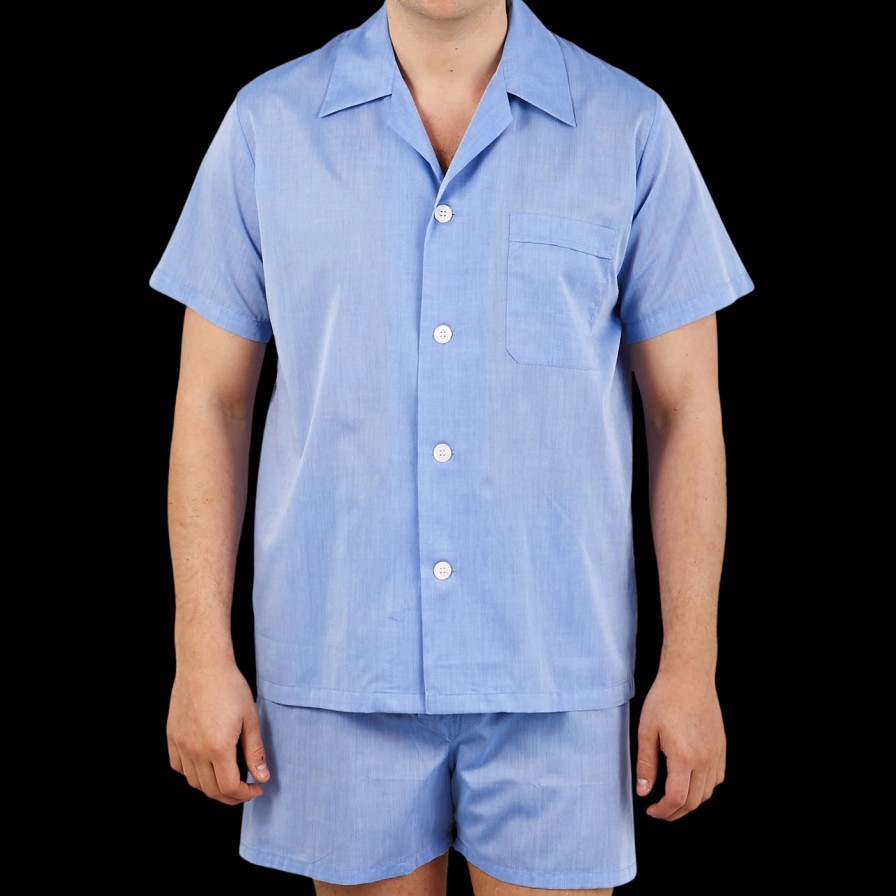 Derek Rose Batiste Blue Amalfi Cotton Short Pyjamas New