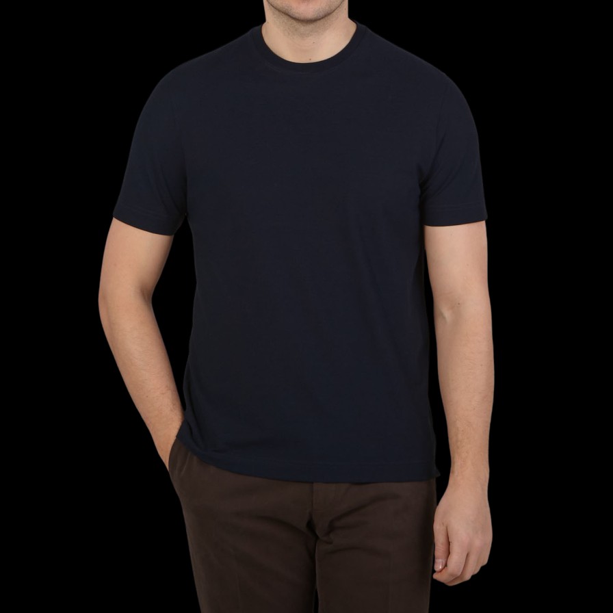 Zanone Navy Blue Ice Cotton T-Shirt Hot