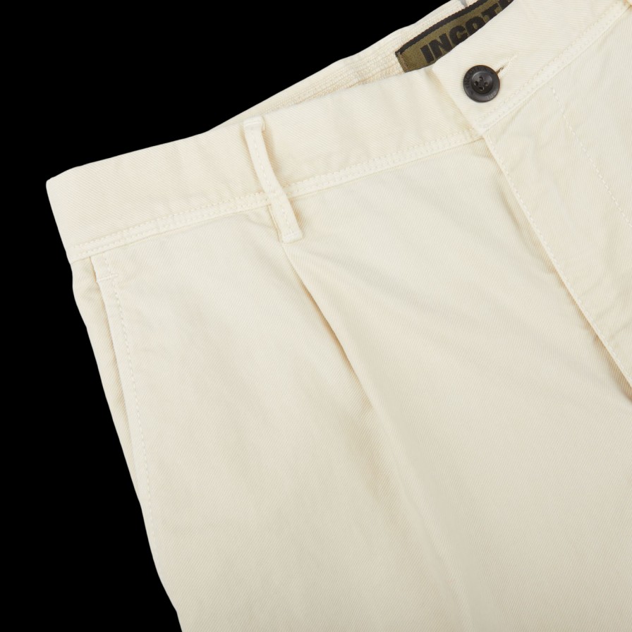 Incotex Cream Beige Cotton Stretch Pleated Chinos New