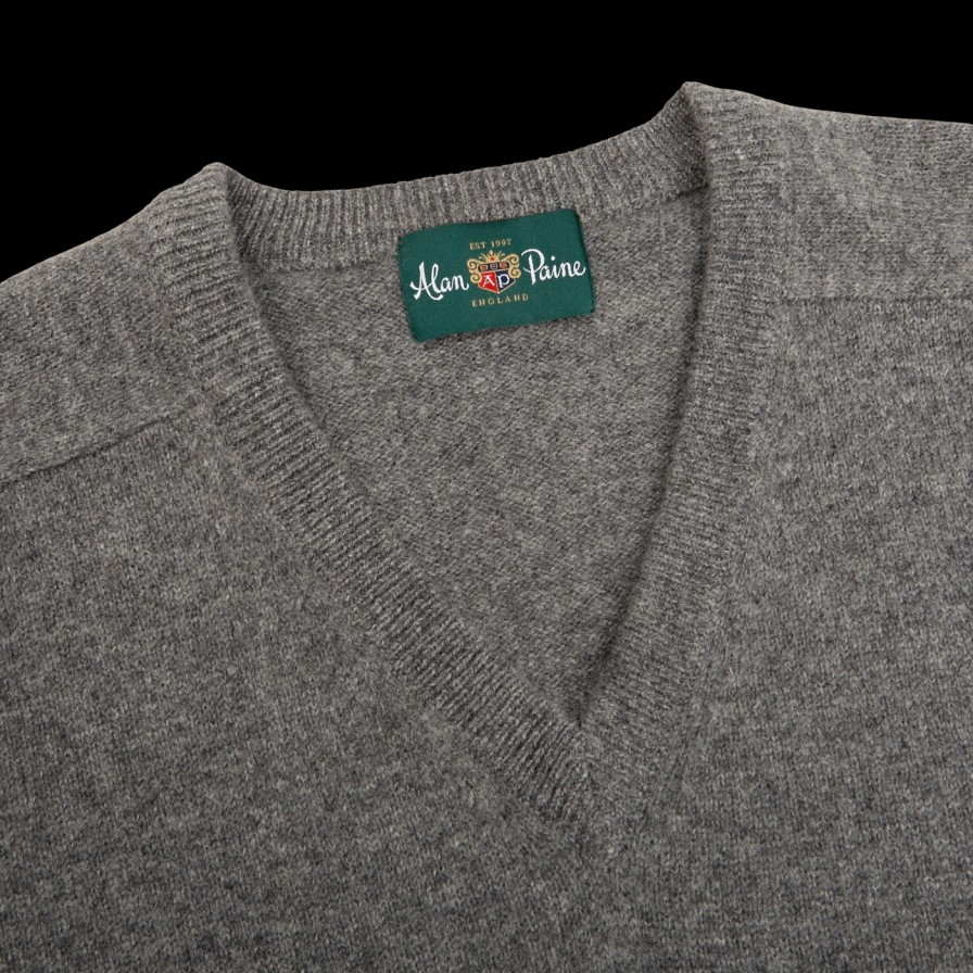 Alan Paine Grey Melange Lambswool V-Neck Best