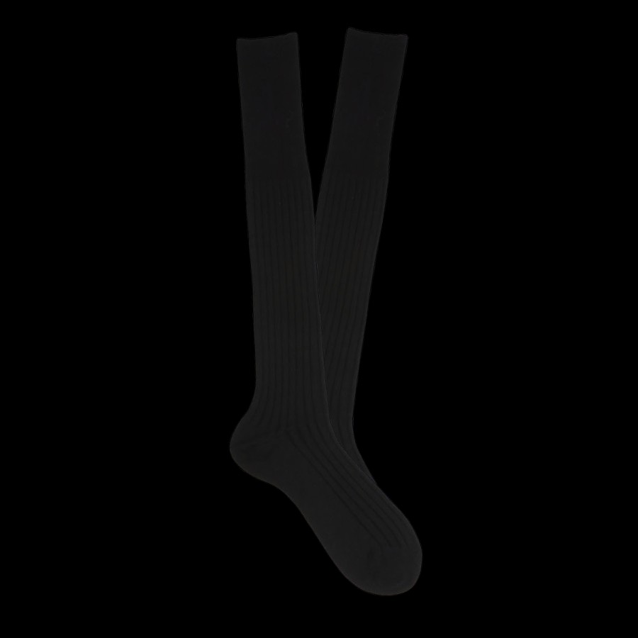 Canali Black Knee Long Ribbed Cotton Socks Clearance