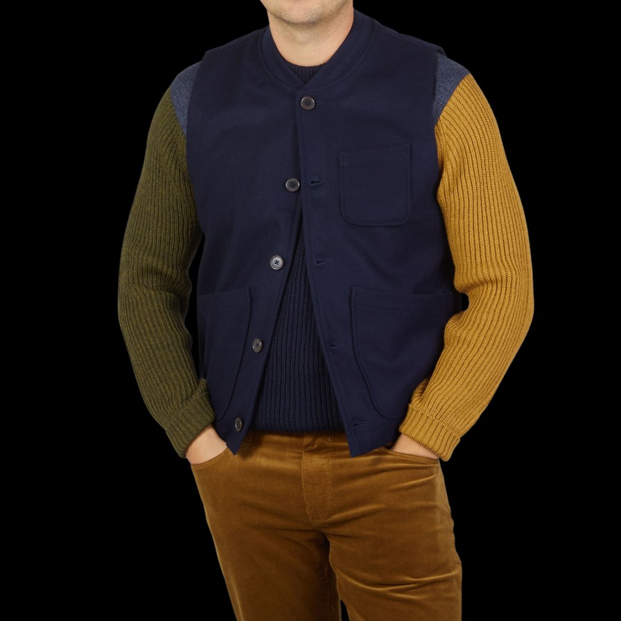 Universal Works Navy Blue Wool Blend Chore Waistcoat Online