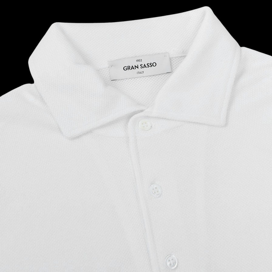 Gran Sasso White Fresh Cotton Mesh Polo Shirt Clearance