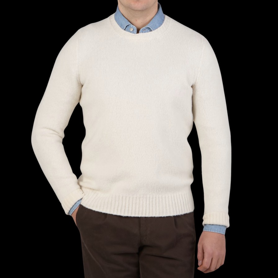 Drumohr Ecru Brushed Lambswool Crew Neck Sweater Clearance