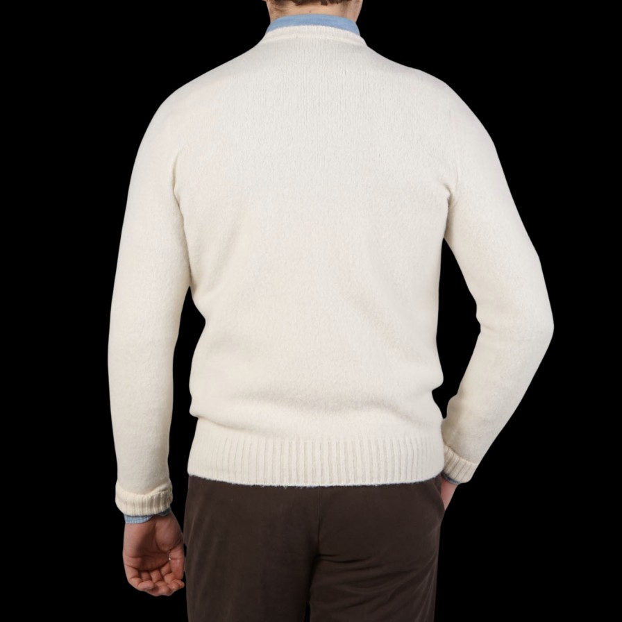 Drumohr Ecru Brushed Lambswool Crew Neck Sweater Clearance