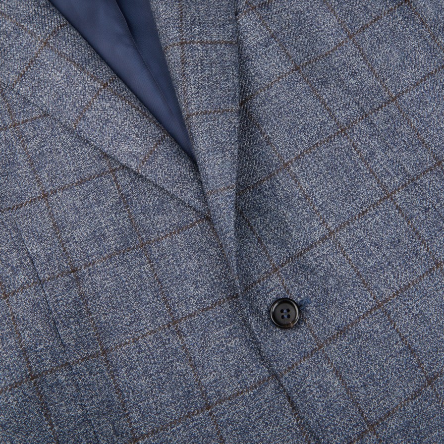 Canali Blue Melange Checked Wool Drop 6 Blazer Hot