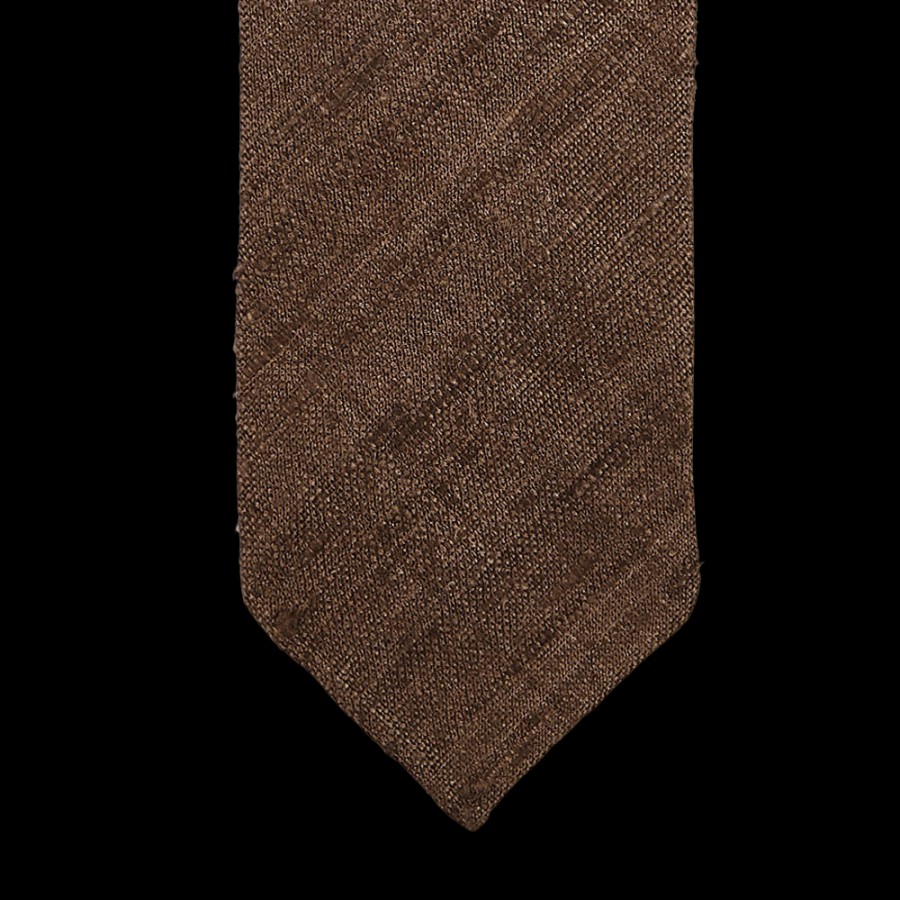 Drake's Brown Handrolled Silk Tussah Tie Online