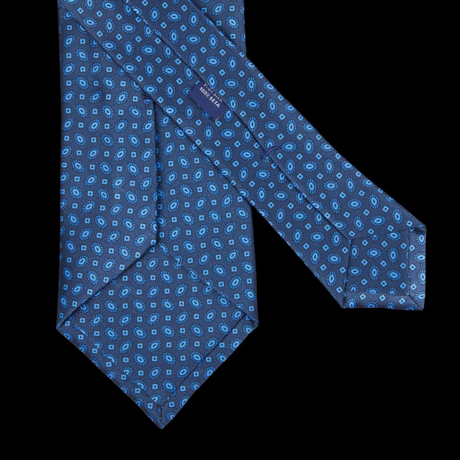 Silvio Fiorello Blue Medallion Printed Silk Tie Hot