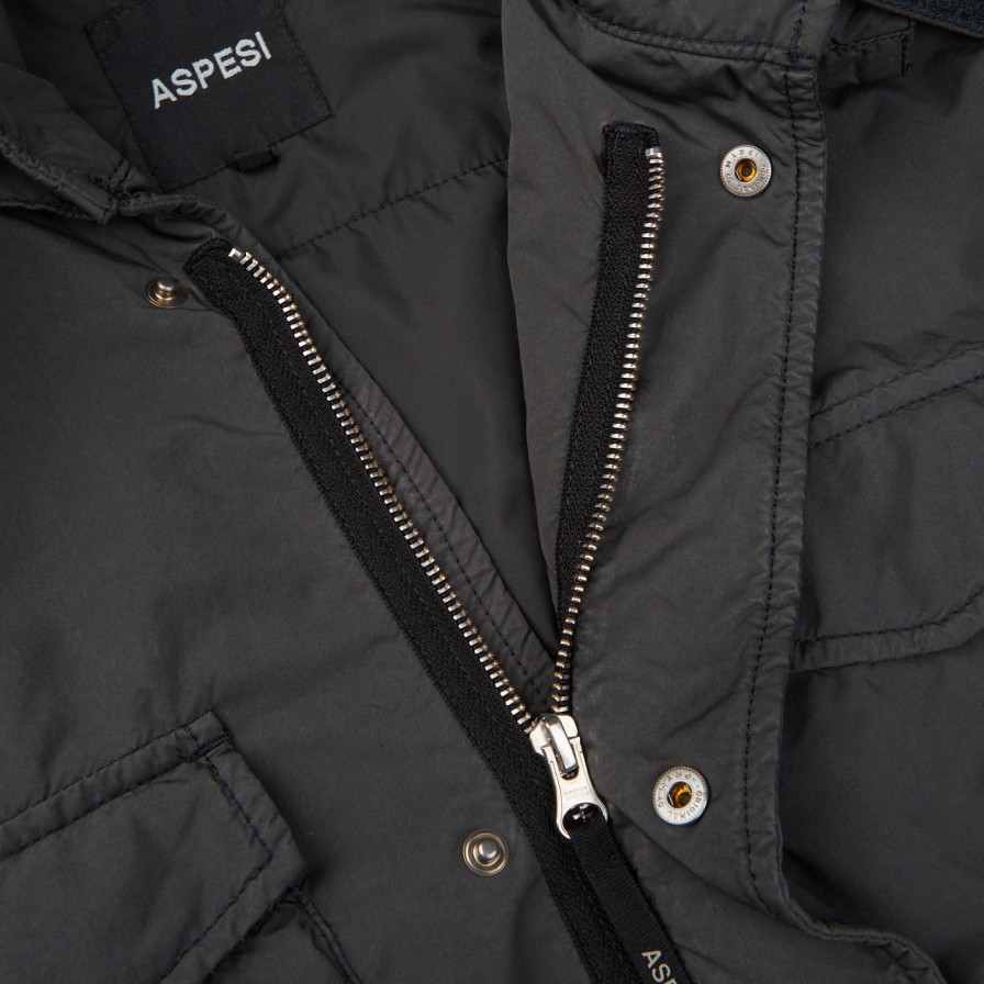 Aspesi Grey Nylon Padded Field Jacket Clearance