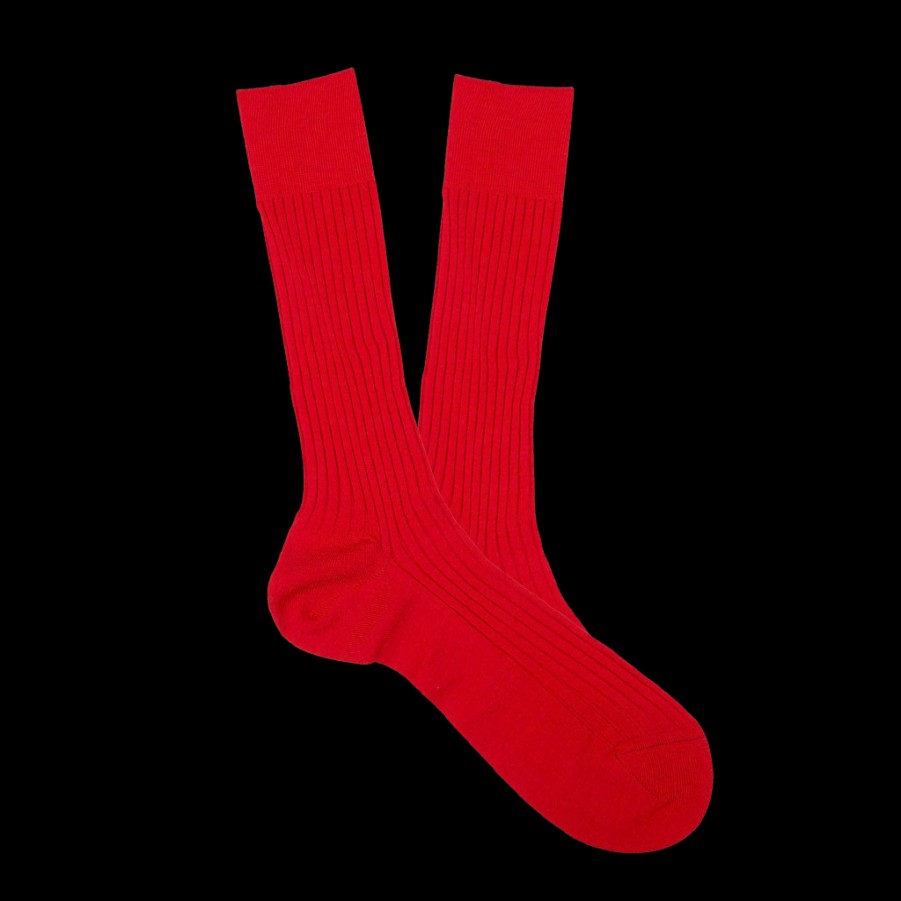 Pantherella Indies Red Merino Wool Ribbed Ankle Socks Clearance