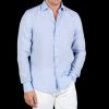 Stenströms Sky Blue Linen Cutaway Fitted Body Shirt Hot