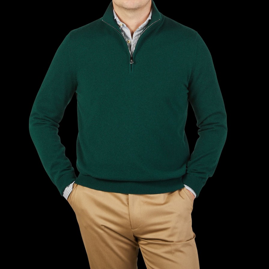 Piacenza Cashmere Bottle Green Cashmere 1/4 Zip Sweater Best