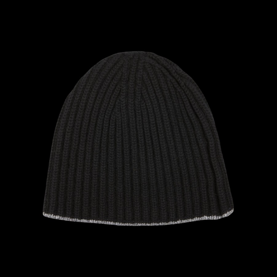 William Lockie Black Earl Grey Cashmere Ribbed Short Beanie Hot