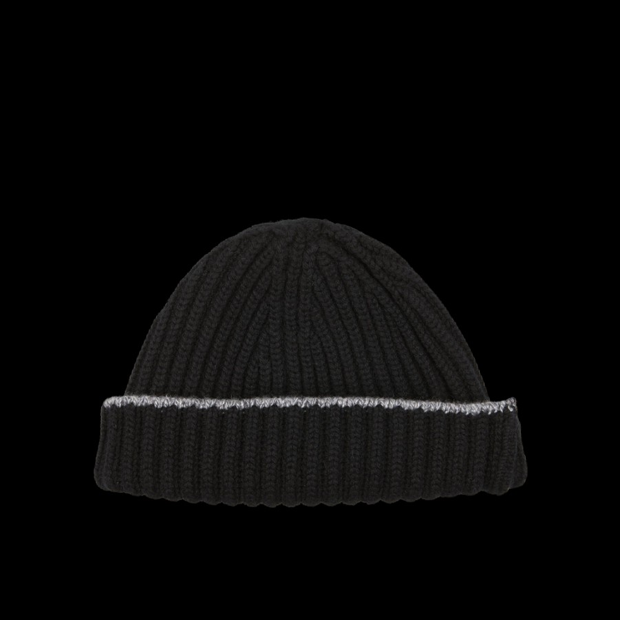 William Lockie Black Earl Grey Cashmere Ribbed Short Beanie Hot