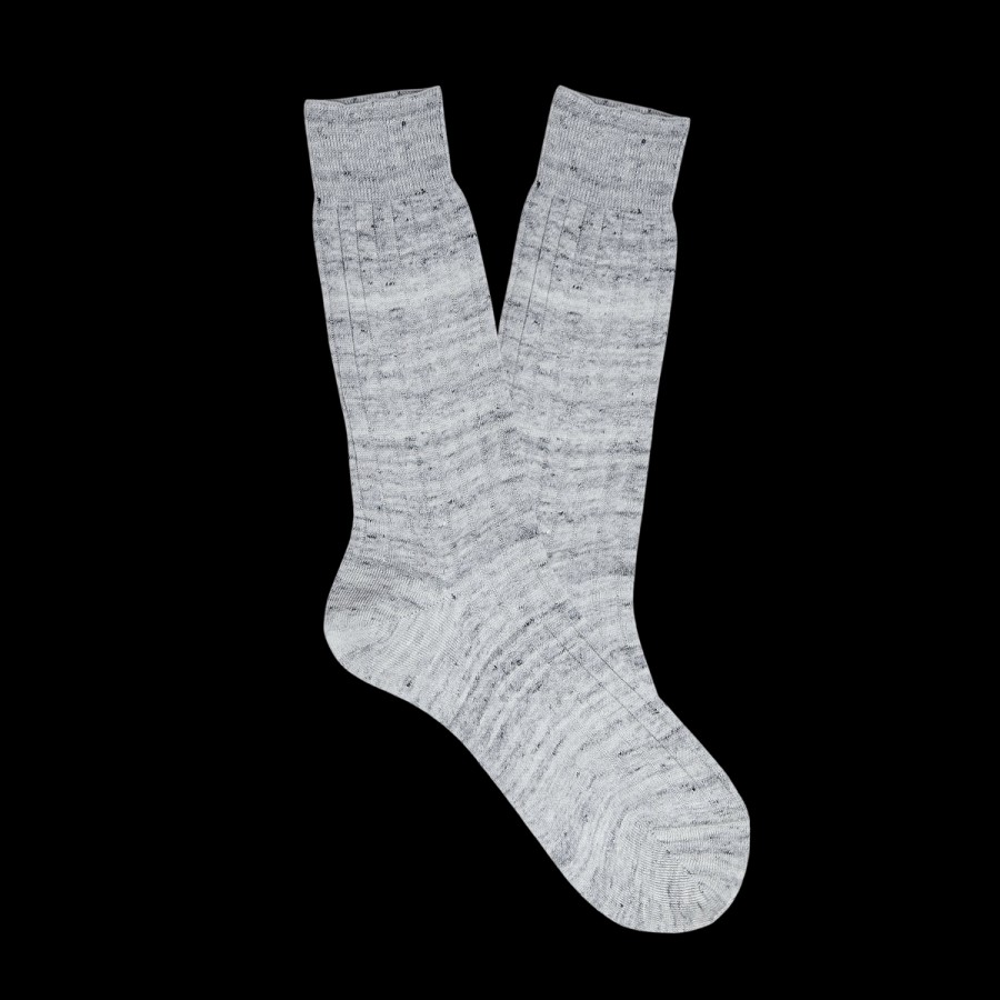 Bresciani Light Grey Melange Ribbed Linen Socks Wholesale