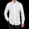 Mazzarelli White Cotton Twill Cutaway Slim Shirt New