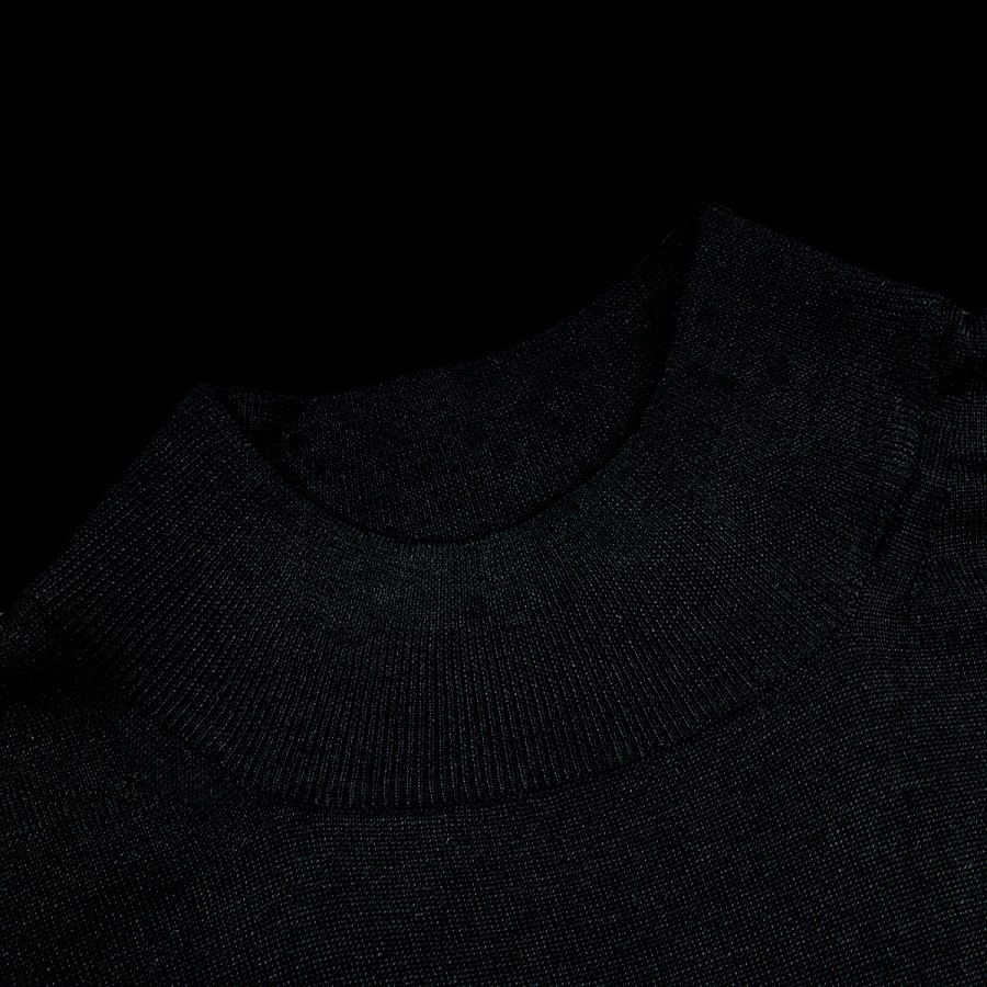 Fedeli Black 140S Wool Mockneck Sweater New