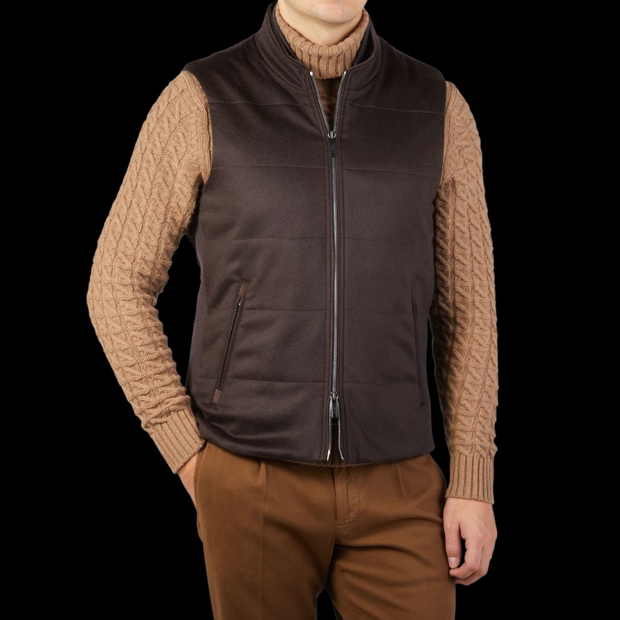 Maurizio Baldassari Dark Brown Water Repellent Cashmere Gilet Hot