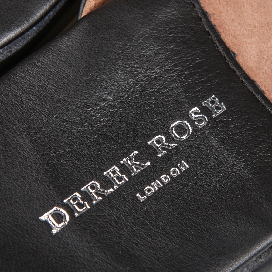 Derek Rose Black Leather Sheepskin Open Slippers Best