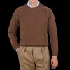 Alan Paine Tobacco Brown Lambswool Crew Neck Wholesale