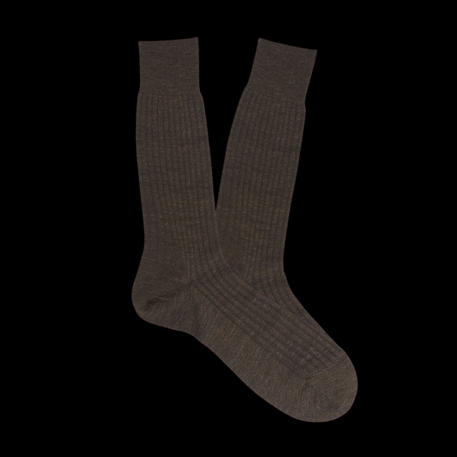 Pantherella Brown Merino Wool Ribbed Ankle Socks New