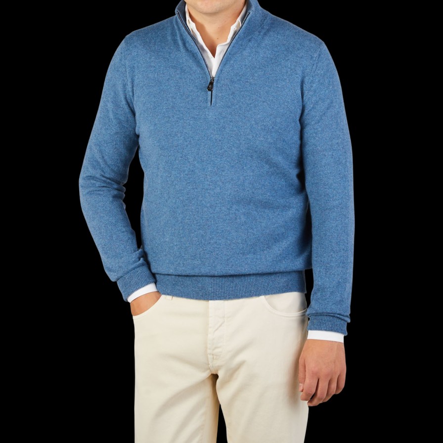 Piacenza Cashmere Blue Melange Cashmere 1/4 Zip Sweater Best