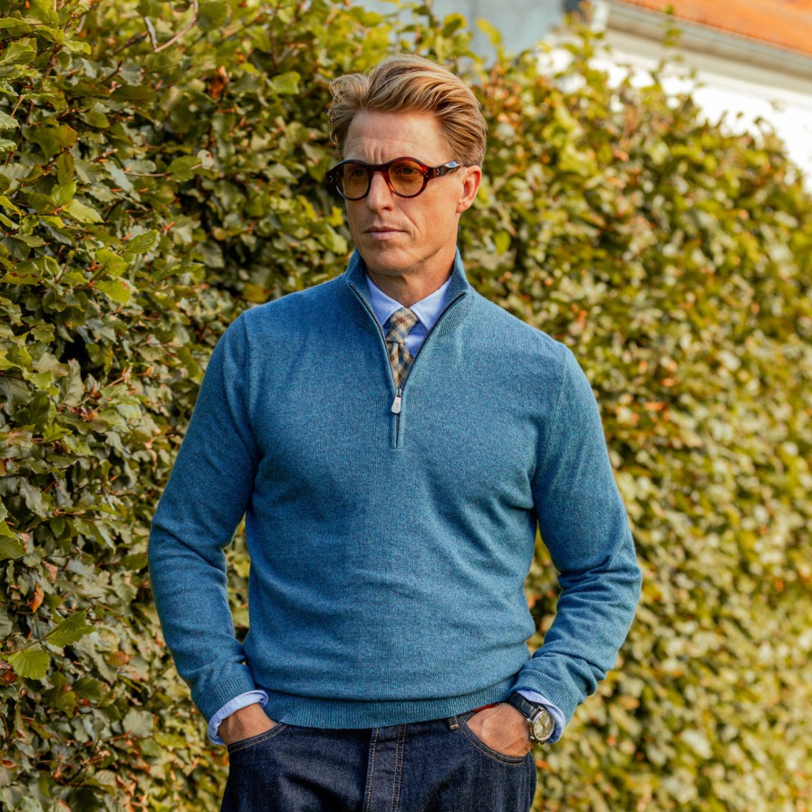 Piacenza Cashmere Blue Melange Cashmere 1/4 Zip Sweater Best