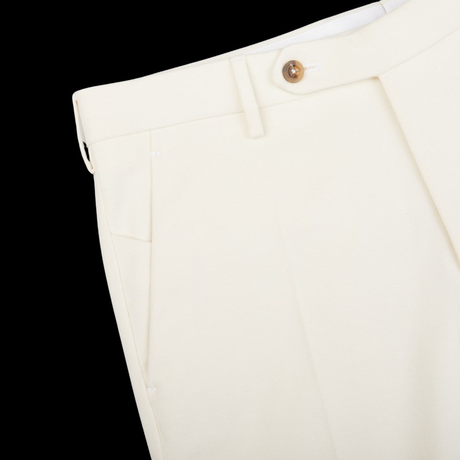 Berwich Cream White Cotton Twill Flat Front Trousers Best