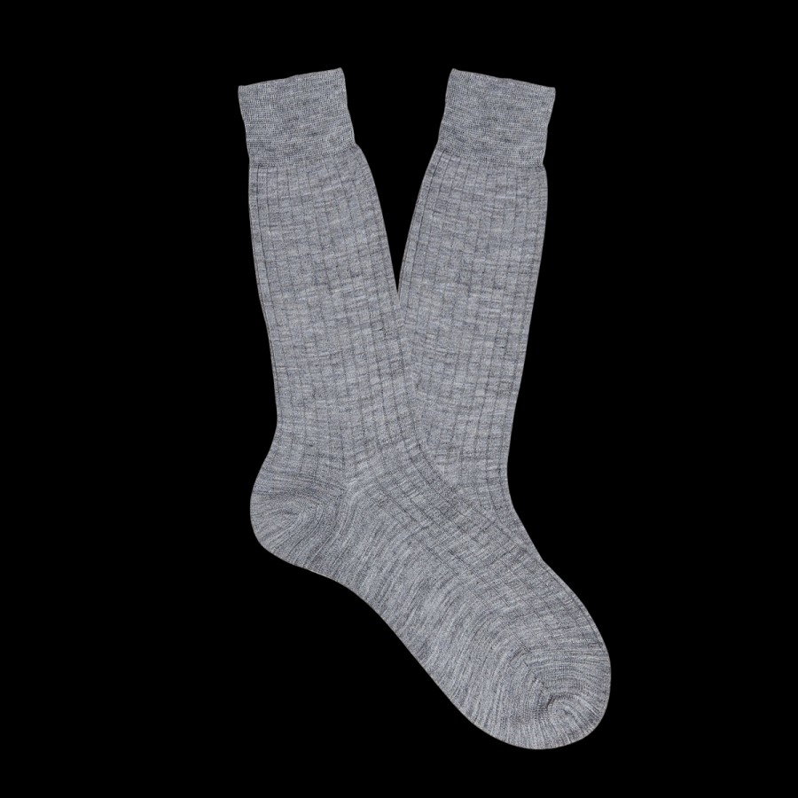 Bresciani Light Grey Ribbed Wool Nylon Socks Wholesale