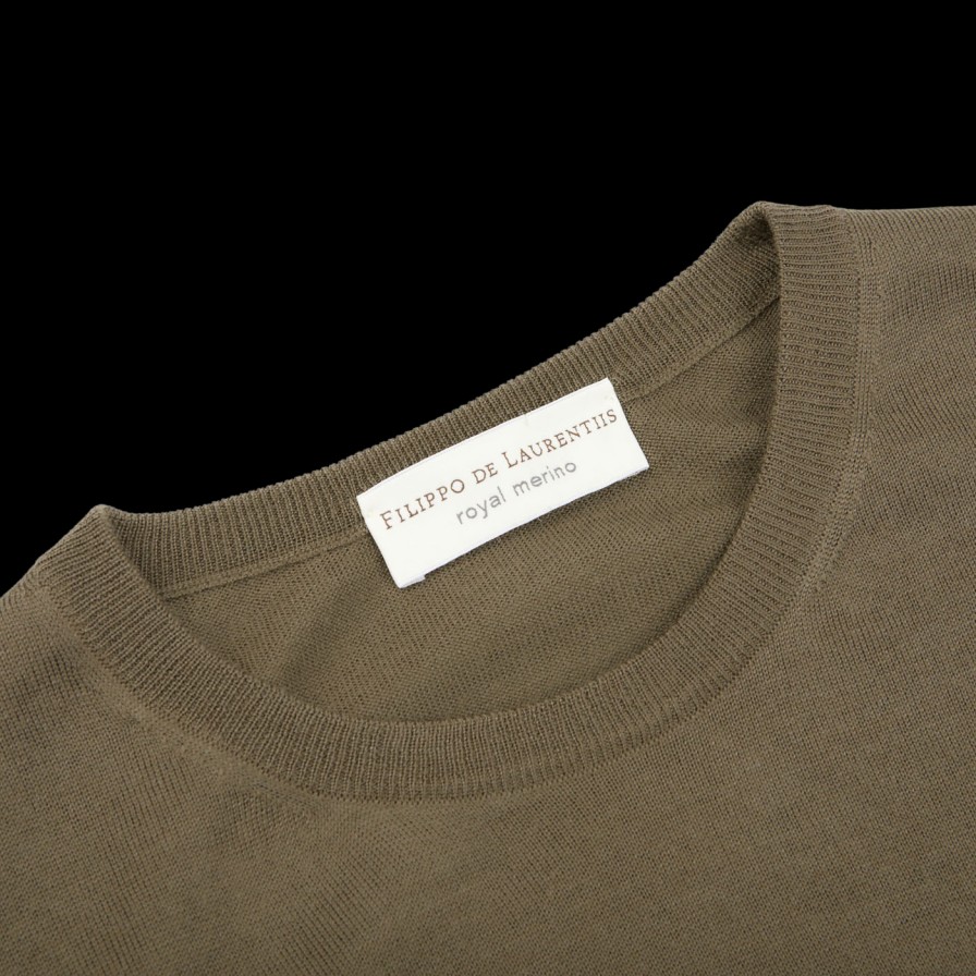 Filippo de Laurentiis Olive Green Super 120S Merino Crew Neck New